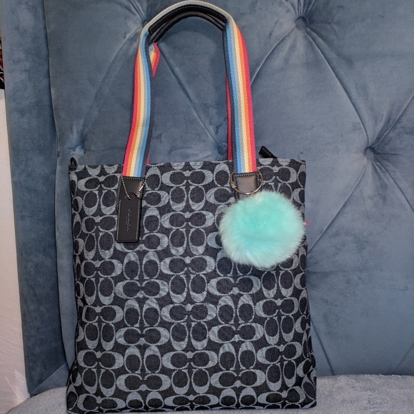 Coach Handbags - NWT Coach Denim Blue Tote Rainbow Handles